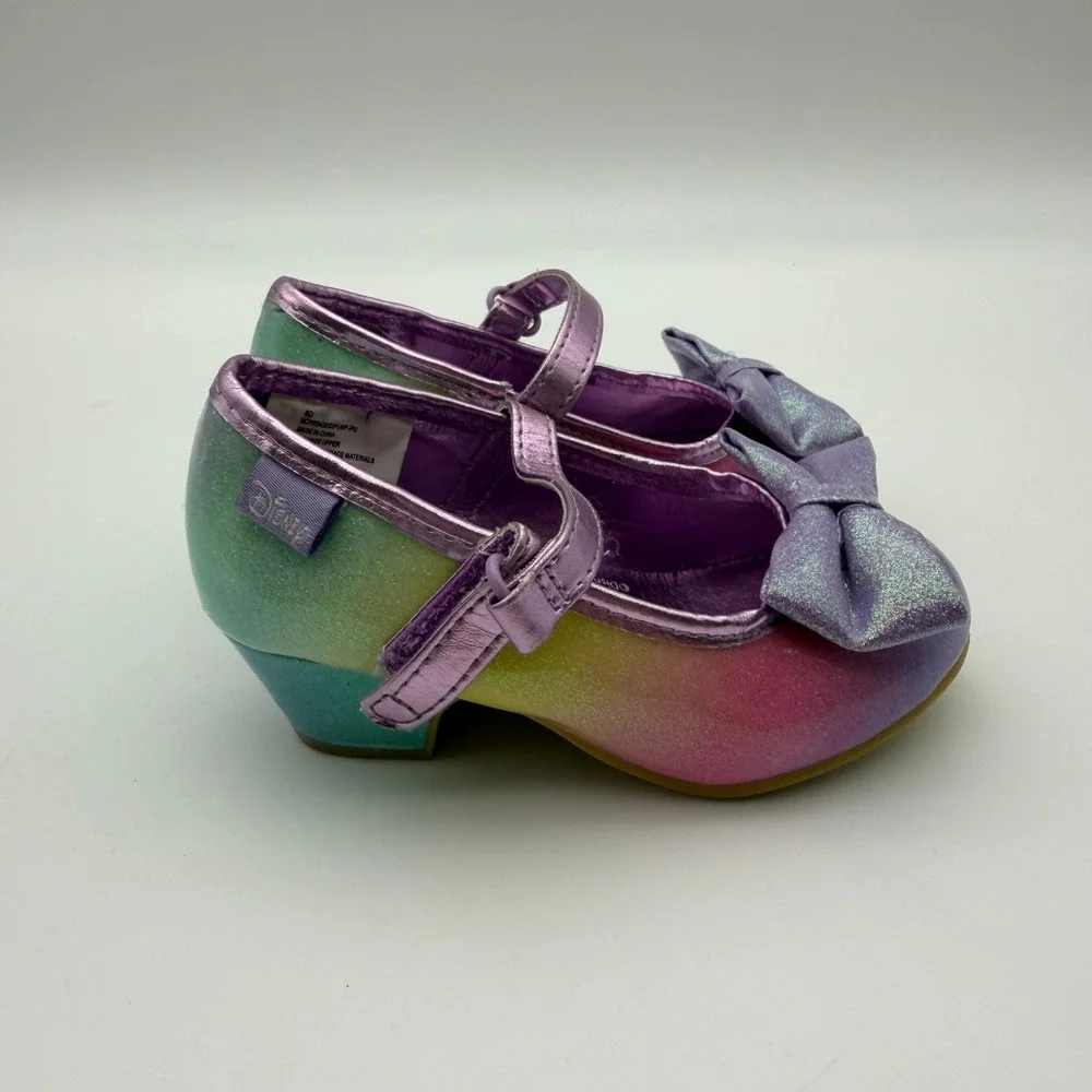 Harper Canyon Disney Kids Rainbow Ombre Glitter Mary Jane Bow Pumps Heels Size 6